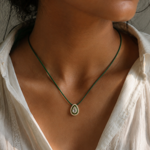 Quiet Drop - Emerald Green & Gold Diamond Necklace