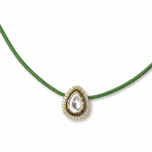 Quiet Drop - Emerald Green & Gold Diamond Necklace