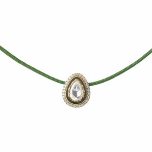 Quiet Drop - Emerald Green & Gold Diamond Necklace