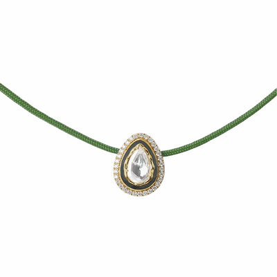 Quiet Drop - Emerald Green & Gold Diamond Necklace